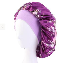 Satin Bonnet, purple, floral print