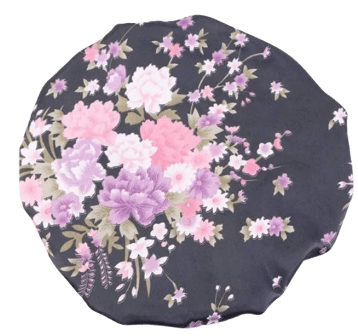Satin Bonnet, black, floral printed