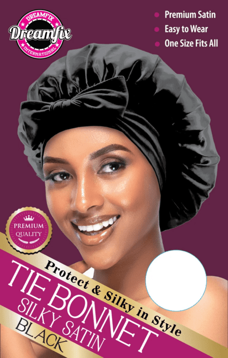 Silky Satin Tie Bonnet, black