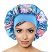 Satin Bonnet, blue, floral printed
