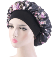 Satin Bonnet, sort, blomstermønster